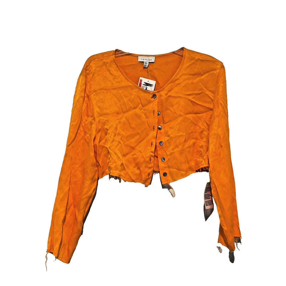 top shop shirt orange button down bolero style‎ size small new with tags